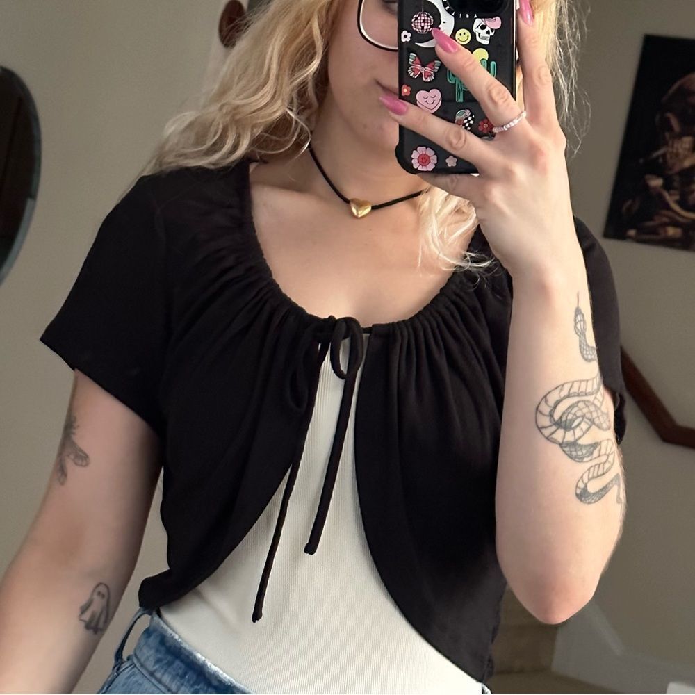 Princess Polly Open Front Tie Top/Short Sleeve Cardigan